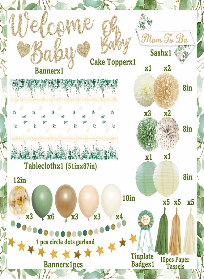 Bolake Sage Green Baby Shower Decorations Gender Neutral Baby Shower Decorations Welcome Baby Banner Sage Green Balloons Paper Lanterns Pom Poms Flowers Tablecloth Tassels Mom to Be Sash Dad to Be Pin - Image 2